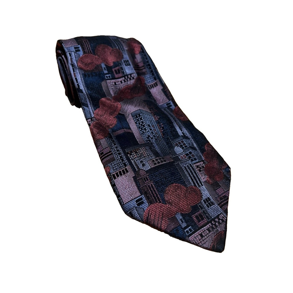 Fendi Tie Mens One Size Silk Made in Italy Designer Cityscape Buildings
